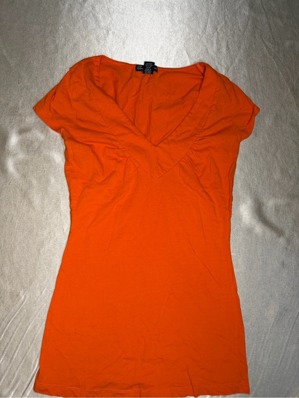 Vintage Body Central Women's Orange V-Neck Cap Sleeve Stretch Baby Tee Small Y2K
